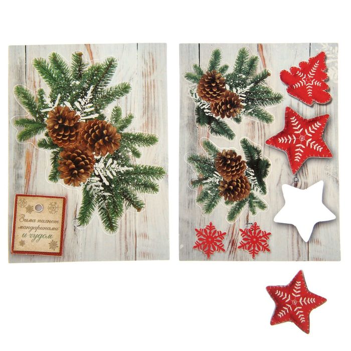 Деревянная заготовка с декором «Новогодний венок», 15 × 15 см