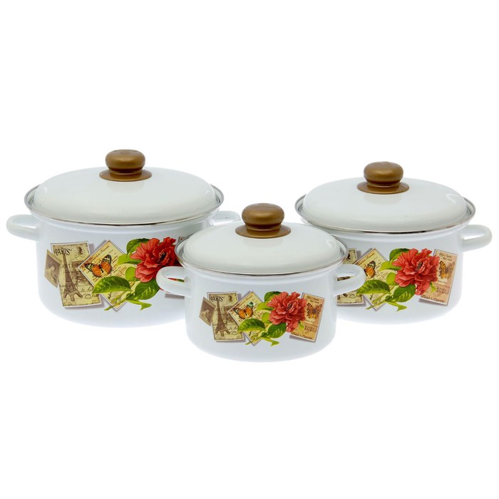 Набор кастрюль "Париж-ретро", 3 шт: 2 л, 3 л, 4 л