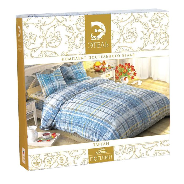 Постельное бельё "Этель" 2 сп., Тартан, размер 175х215 см, 200х220 см, 70х70 см - 2 шт., 100% хлопок, поплин, 125 г/м2