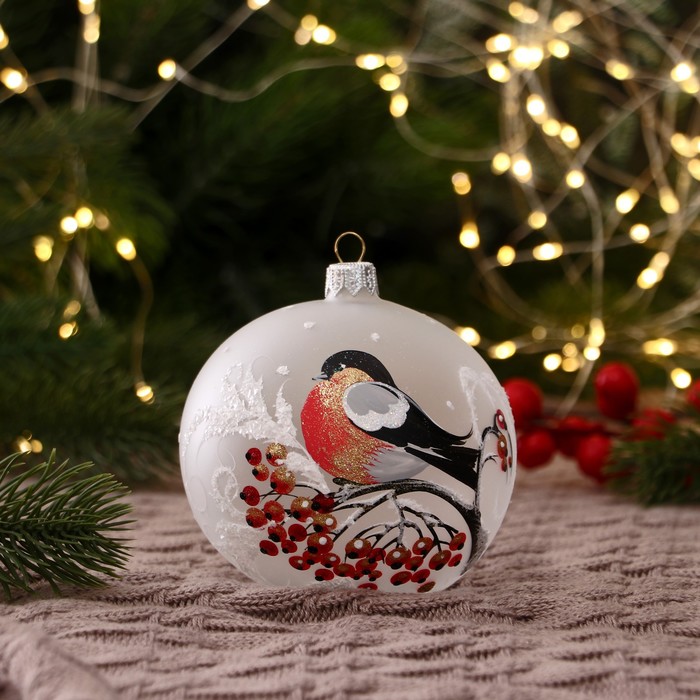 Новогодний шар ручной работы "Снегирь на ветке" микс