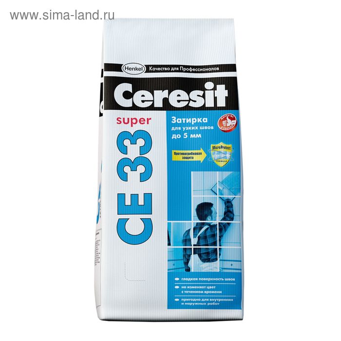 Затирка для узких швов до 5 мм Ceresit CE33 Super №01, белая, 2 кг (9 шт/кор, 540 шт/пал)