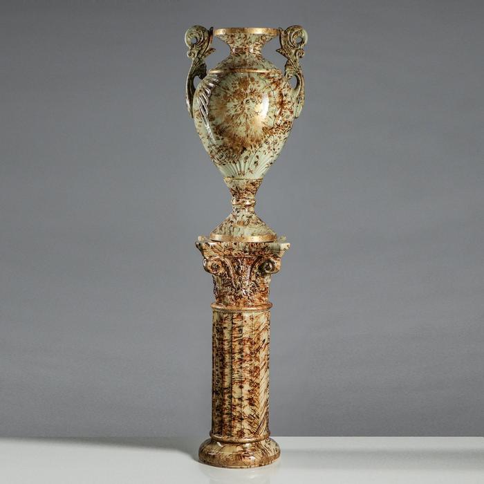 Ваза напольная "Амфора" на колонне, малахит, коричневая