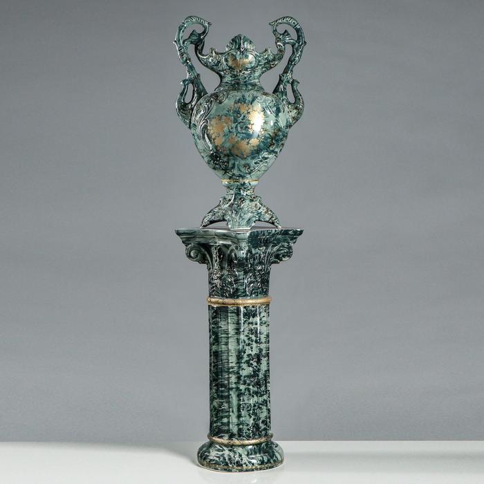 Ваза напольная "Паоло" на колонне, зелёный малахит