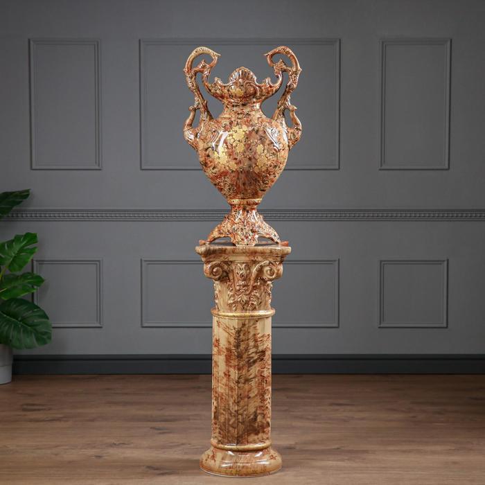 Ваза напольная "Паоло" на колонне, коричневый малахит