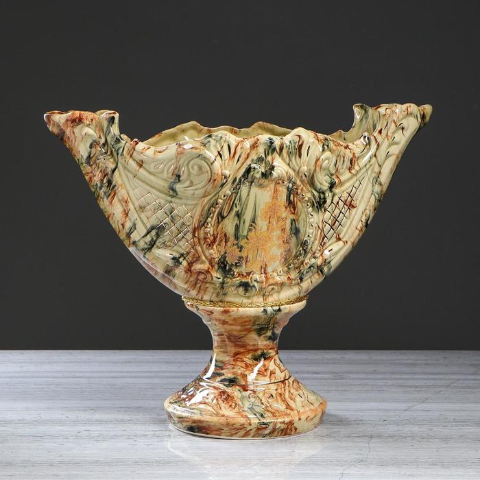 Конфетница "Ладья" большая, малахит, коричневая