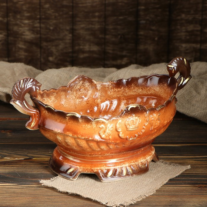 Конфетница "Ладья" жемчуг, роспись, пейзаж