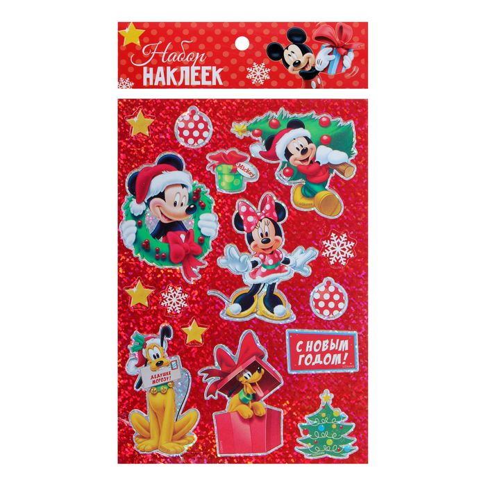 Наклейки детские голография "С Новым годом!": Микки Маус и его друзья, 11 х 15 см