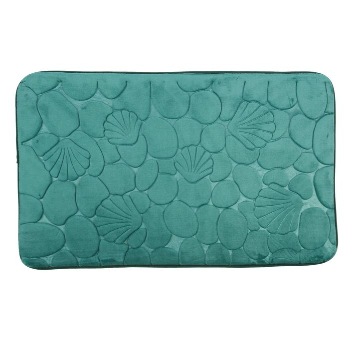 Коврик для ванной "Галька, ракушки", цвет зелёный