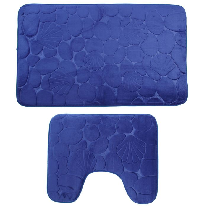 Набор ковриков для ванной и туалета 2 шт "Галька, ракушки", цвет синий