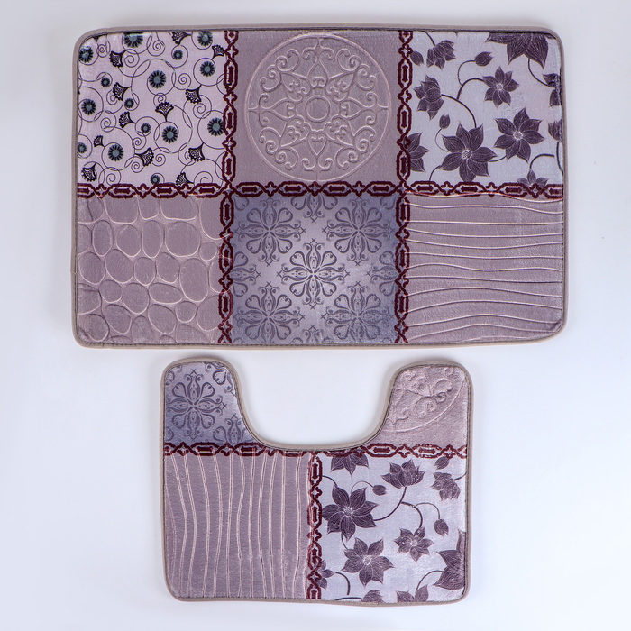 Набор ковриков для ванной и туалета "Коллаж" 2 шт, цвет серый