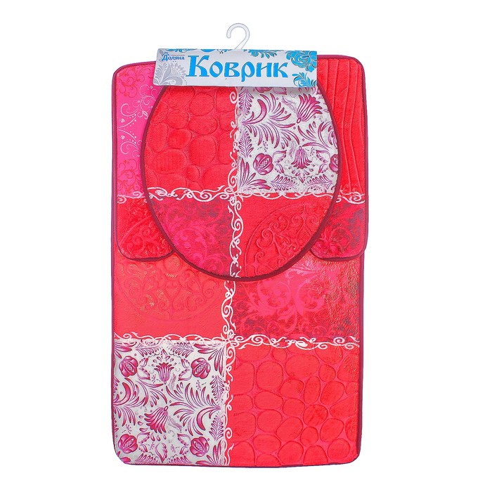 Набор ковриков для ванны и туалета "Коллаж" 3 шт, цвет красный