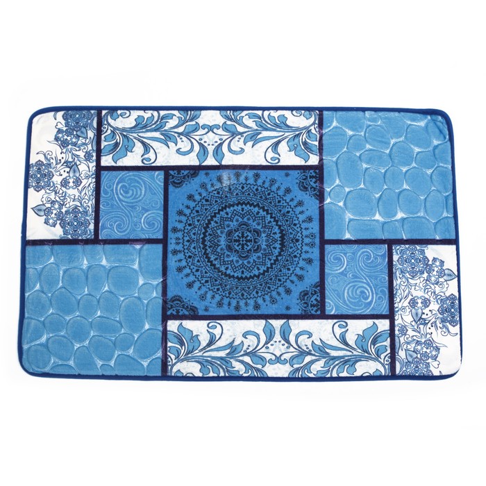 Набор ковриков для ванны и туалета "Коллаж" 3 шт, цвет синий