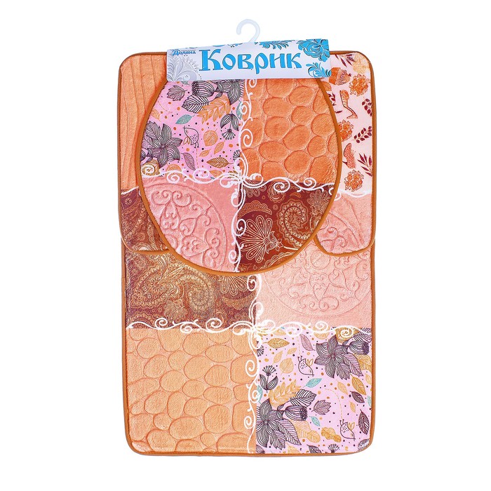 Набор ковриков для ванны и туалета "Коллаж" 3 шт, цвет коричневый