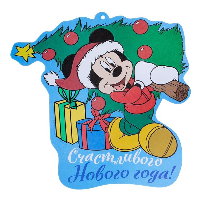 Фреска форменная блестками "Счастливого Нового года", Микки Маус, 5 цв. по 2 грамм, стека