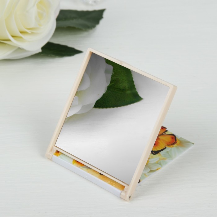 Зеркало компактное, прямоугольное, без увеличения, разноцветное