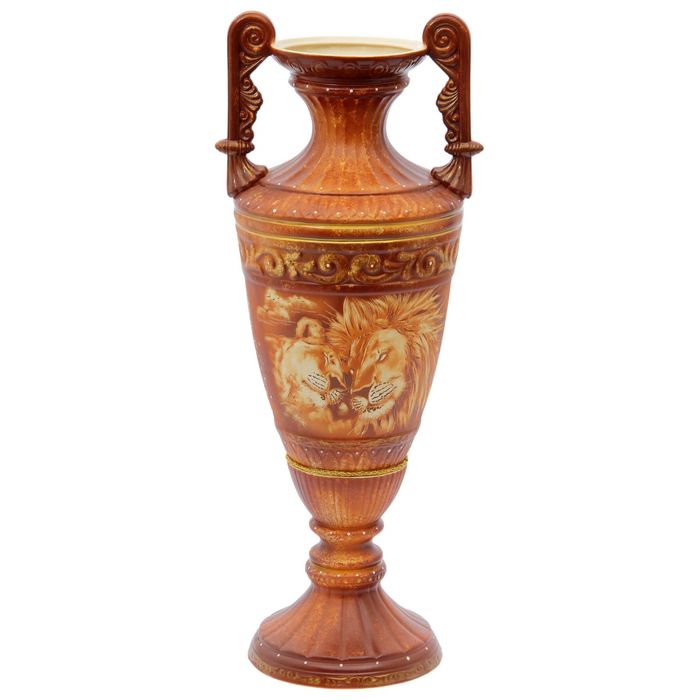 Ваза напольная "Диана" жемчуг, роспись, львы, коричневая