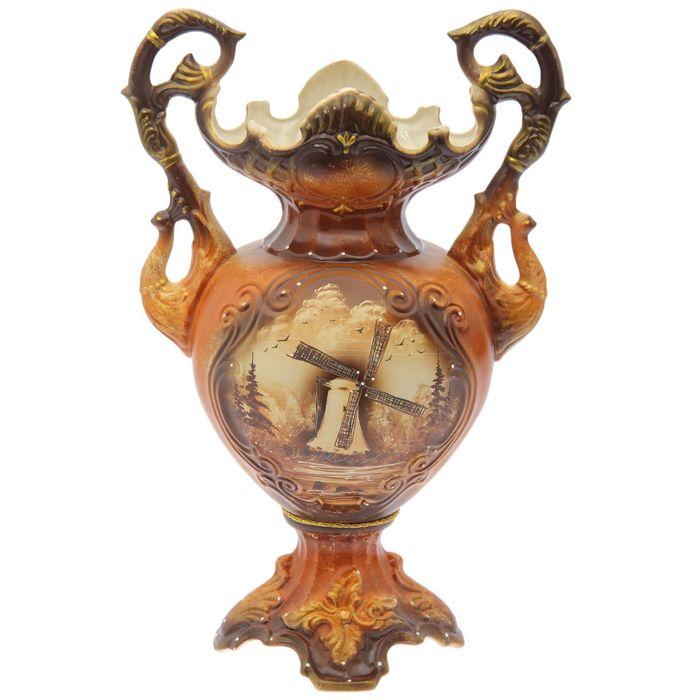 Ваза напольная "Паоло" жемчуг, роспись, мельница, коричневая