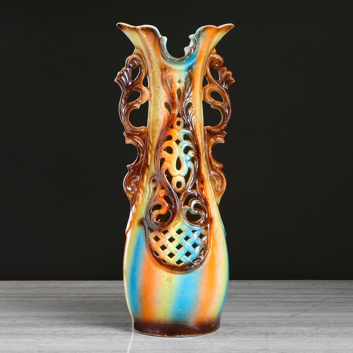 Ваза напольная "Лира" резная, радуга, цветной мрамор