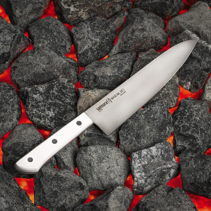 Нож кухонный Samura HARAKIRI, шеф, лезвие 20,8 см, белая рукоять нож кухонный samura harakiri универсальный лезвие 12 см чёрная рукоять