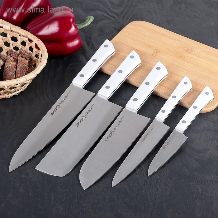 фото Набор кухонных ножей samura harakiri, 5 шт: лезвия 9,9 см, 15 см, 16,1 см, 16,5 см, 18,5 см, сталь aus-8