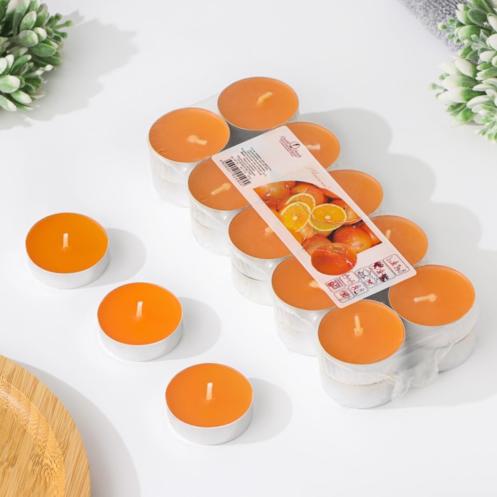 Набор чайных свечей ароматических в термоусадке Апельсин, 3,8х1,6 см, 3,5 ч, 12 г, 20 штук