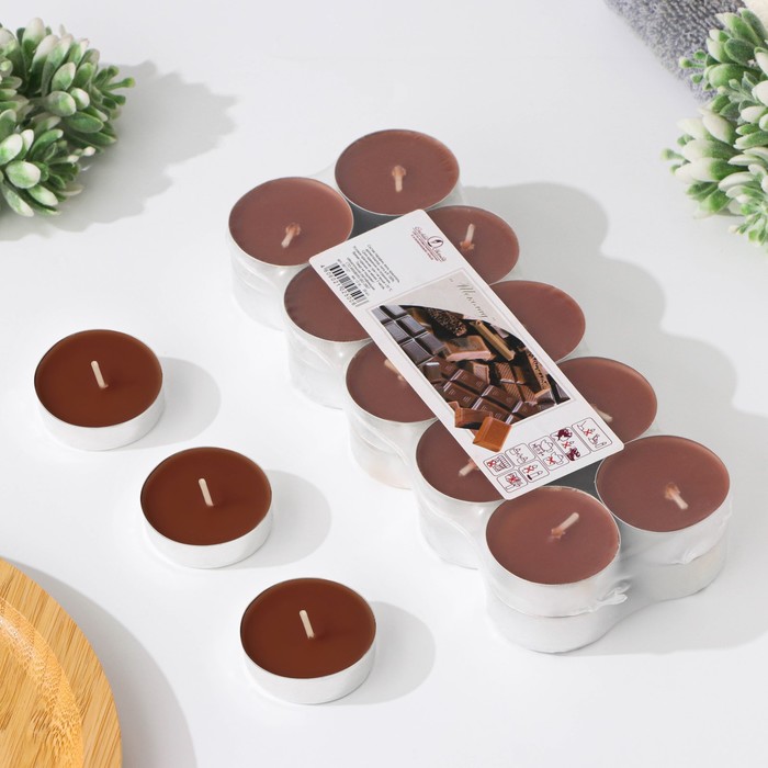 Набор чайных свечей ароматических в термоусадке Шоколад, 3,8х1,6 см, 3,5 ч, 12 г, 20 штук