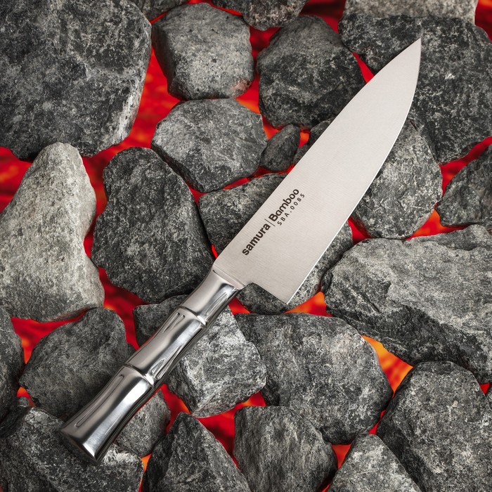 цена Нож кухонный Samura BAMBOO, шеф, лезвие 20 см, стальная рукоять