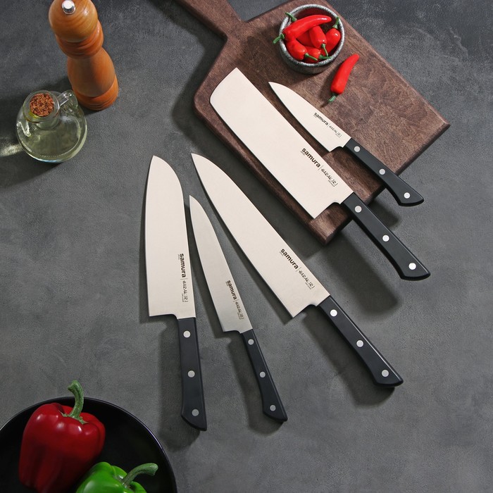 фото Набор кухонных ножей harakiri, 5 шт: лезвие 9,9 см, 15 см, 16,1 см, 16,5 см, 18,5 см, сталь aus-8 samura