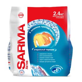 Стиральный порошок Sarma Актив «Горная свежесть», 5 энзимов против пятен, 2,4 кг