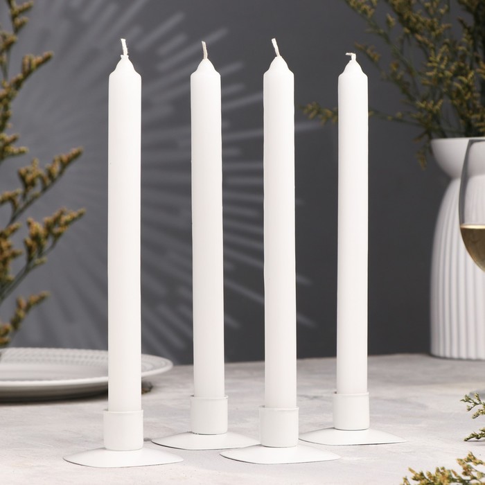 Набор классических свечей в коробке, 2,3х 24,5 см, 7 ч, 67 г, 4 штуки, белый
