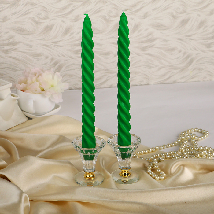 Набор свечей витых, 2 штуки, зелёный