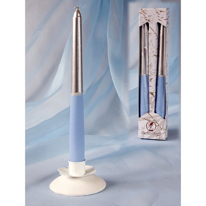 Набор свечей античных, 2 штуки, серебристо-голубый