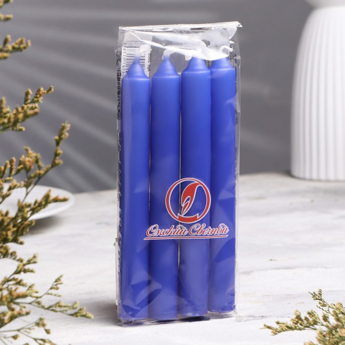 

Набор свечей столовых, 17,5 х 1,8 см, 40 г, 5 ч, 4 штуки, голубой