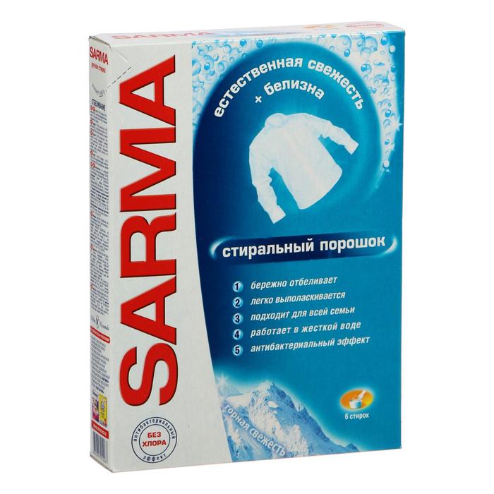 

Стиральный порошок Sarma "Горная свежесть" свежесть + белизна, ручная стирка, 400 г