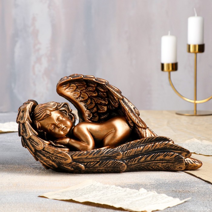 фото Статуэтка "ангел в крыле" 17 см, бронзовый цвет premium gips