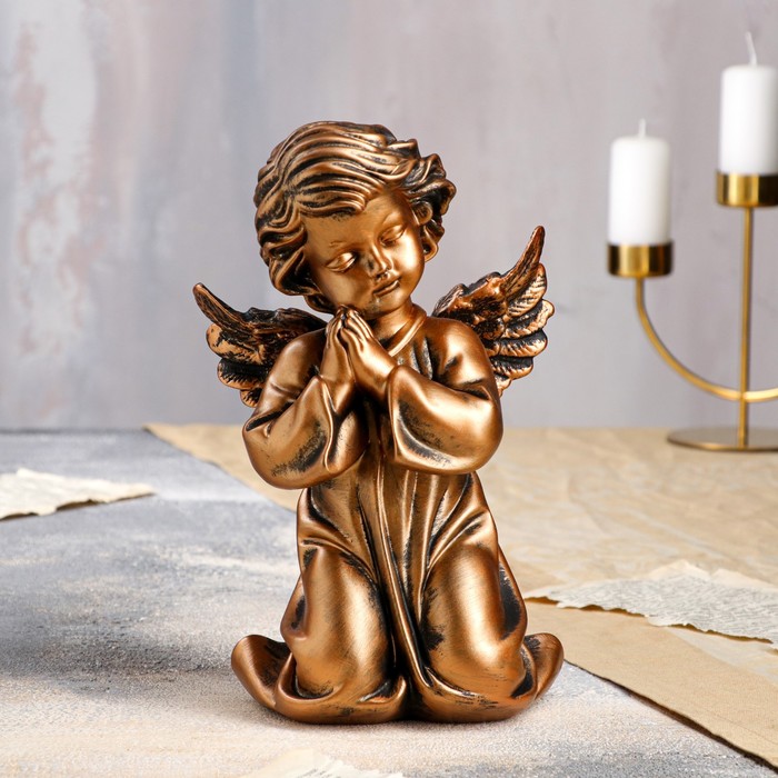 фото Статуэтка "ангел молящийся в платье" бронзовый цвет, 25 см premium gips