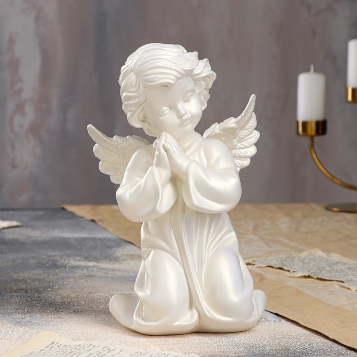 фото Статуэтка "ангел молящийся в платье", перламутровая, 25 см premium gips