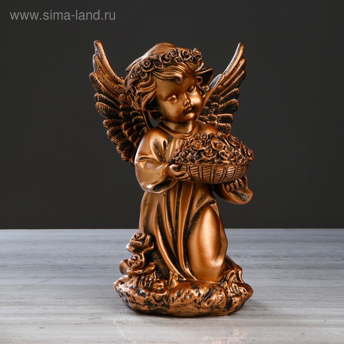 Ангелочки и эльфы  Сима-Ленд Статуэтка Ангел с корзиной цветов, бронза, 32 см