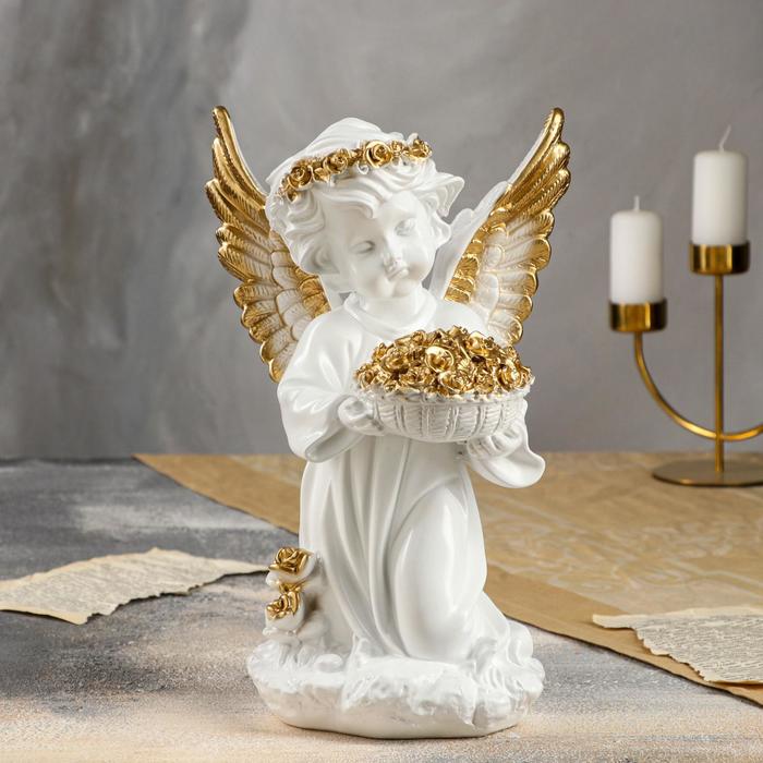 Статуэтка "Ангел с корзиной цветов" большая, золото