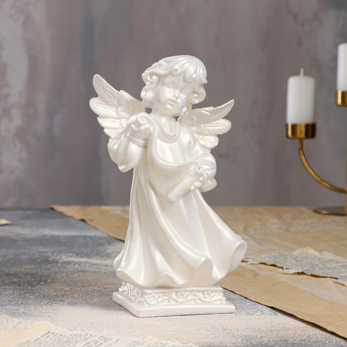 Ангелочки и эльфы Статуэтка Ангел с пергаментом, бежевый цвет, 23 см