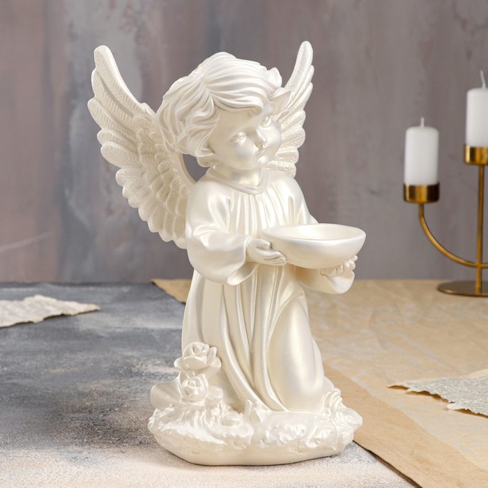 Ангелочки и эльфы Статуэтка Ангел с чашей перламутровая, 33 см