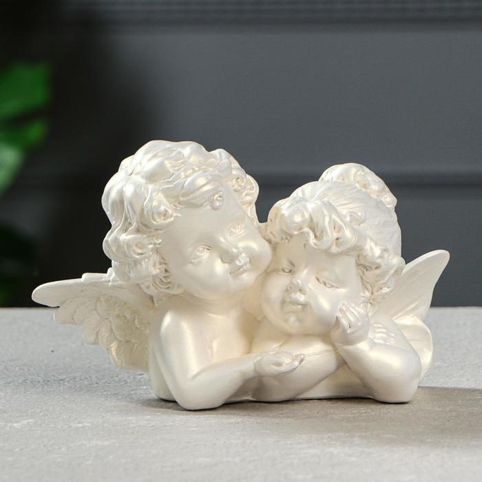 Ангелочки и эльфы Статуэтка Ангелы пара с алмазом перламутровая, 11 см