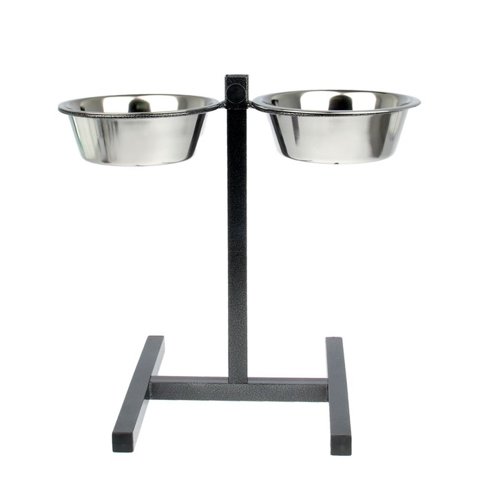 Подставка напольная с 2 мисками по 1,8 л, высота 10-45 см, металлик