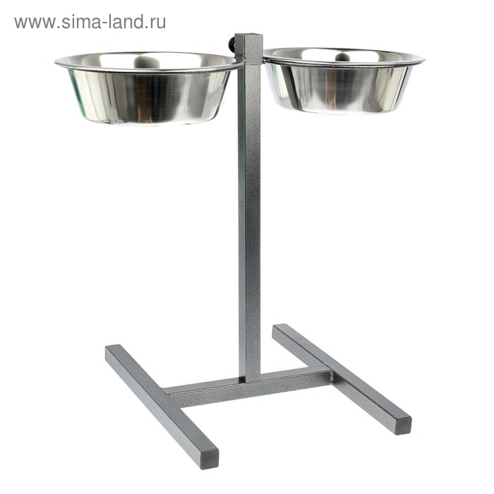 фото Подставка напольная с 2 мисками по 2,9 л, высота 15-50 см, металлик