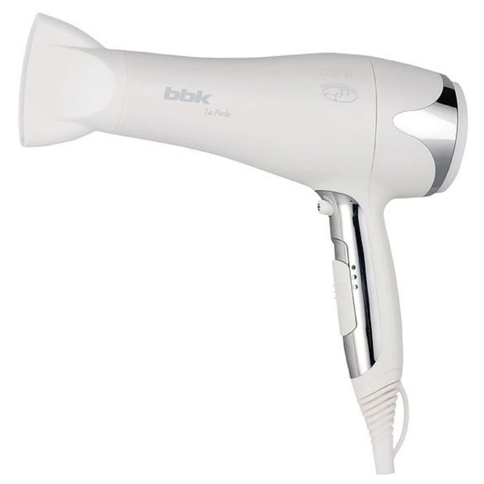 Фен BBK BHD3223i, 2200 Вт, 3 режима, 2 скорости, ионизация, белый/металлик