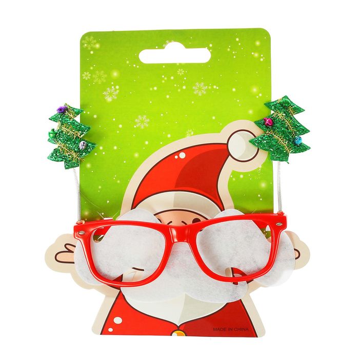 Карнавальные очки "Дед Мороз" с ёлочками и бородой
