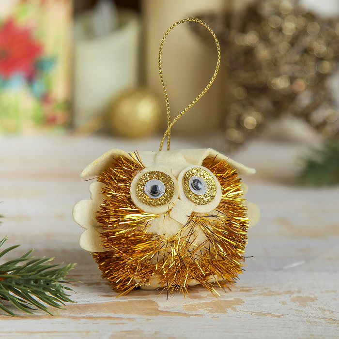 Мягкая ёлочная игрушка "Совёнок" золотой блеск