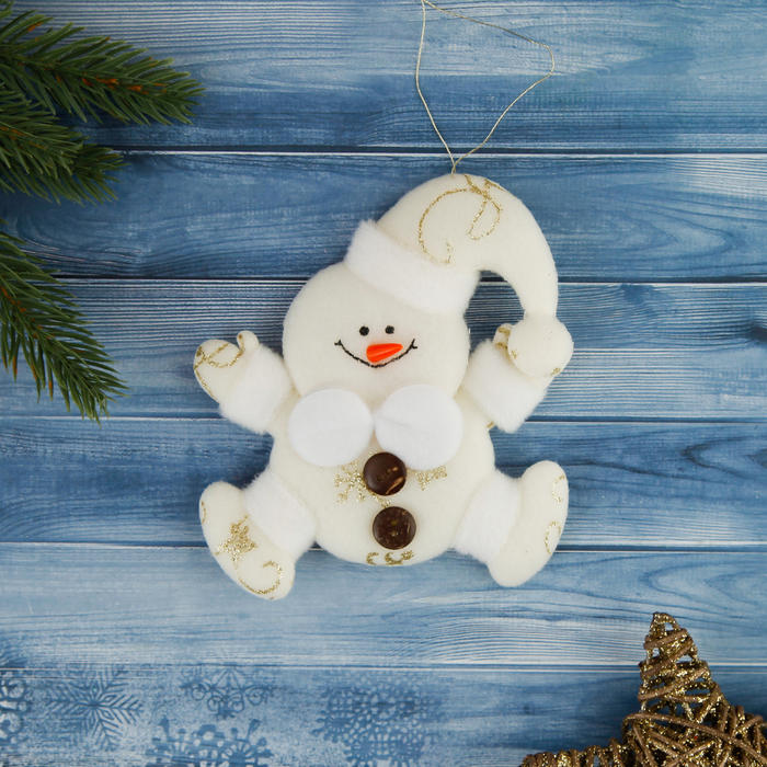 Мягкая ёлочная игрушка "Снеговик" золотые снежинки