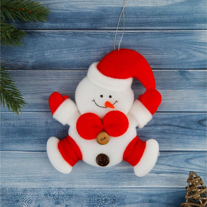 Мягкая ёлочная игрушка "Снеговик с красным бантиком"