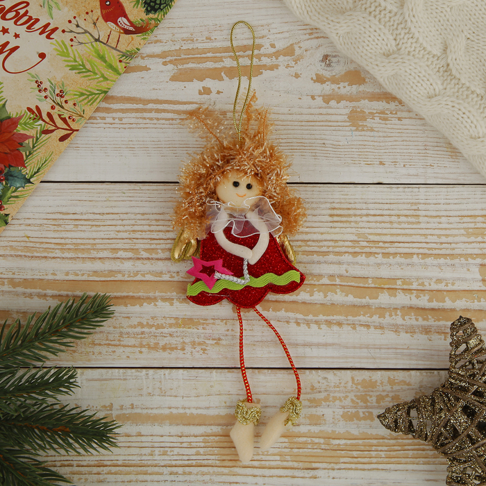 Мягкая ёлочная игрушка "Фея со звзёдочкой" красное платье